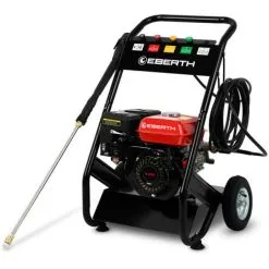 EBERTH 6,5 CV Nettoyeur à Haute Pression à Essence (210 Bar Pression, 4 Buses, 5m Tuyau, Lanceur, 196cc 4-temps Moteur, Démarrage Via Câble, Alarme Manque Dhuile)