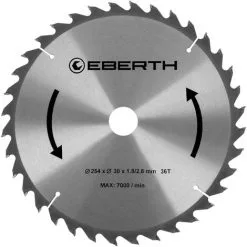 EBERTH Lame De Scie Circulaire En Acier Avec Dents En Carbure Pour La Coupe Du Bois (Diamètre 254mm, Alésage 30mm, Épaisseur De La Lame 1.8mm, Largeur De Coupe 2.8mm, 36 Dents, RPM Max. 7000)