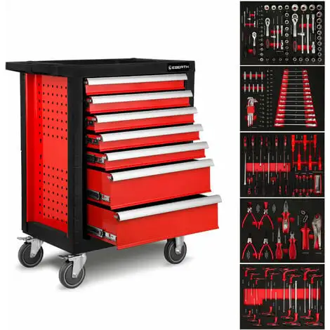 EBERTH Servante Datelier Avec Outils (7 Tiroirs à Roulements à Billes, 5 Tiroirs équipés Doutils, Verrouillables, 4 Roues, Frein De Stationnement, Revêtement Par Poudre) Chariot 3 EBERTH Servante Datelier Avec Outils (7 Tiroirs à Roulements à Billes, 5 Tiroirs équipés Doutils, Verrouillables, 4 Roues, Frein De Stationnement, Revêtement Par Poudre) Chariot